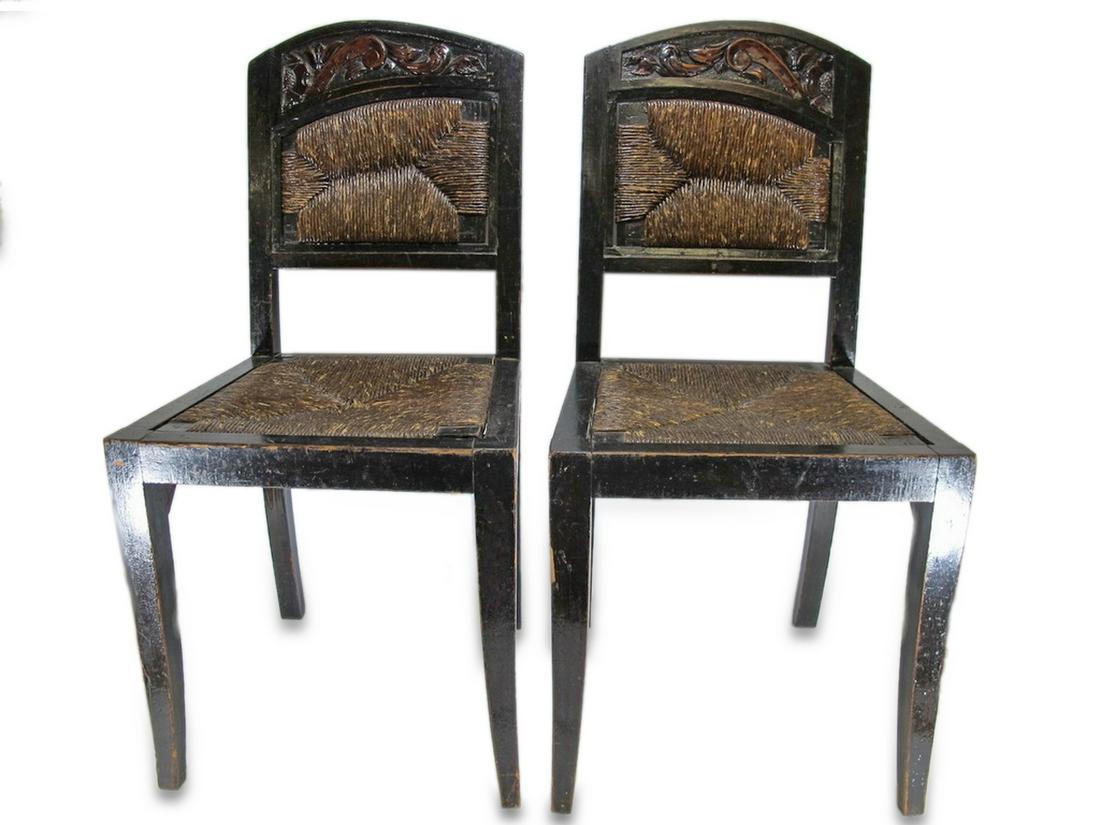 Antique Spanish pair of wood & wicker chairs (1 of 9)