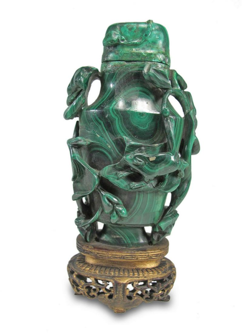 Antique Chinese hand carved Malachita snuff bottle (1 of 6)