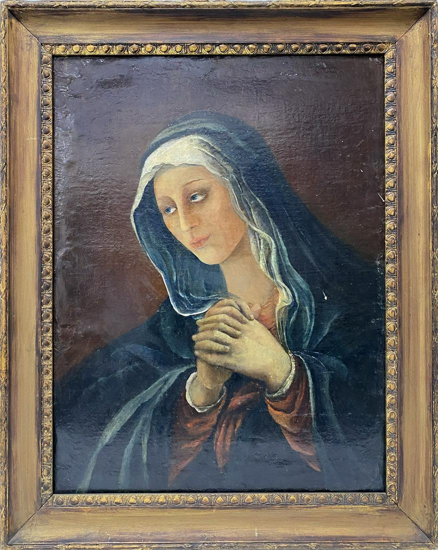 Antique Religious oil on canvas painting (1 of 3)