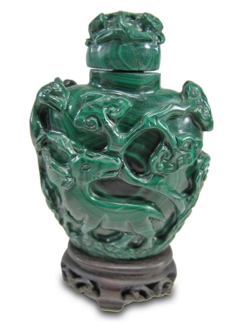 Antique Chinese hand carved Malachita snuff bottle (1 of 4)