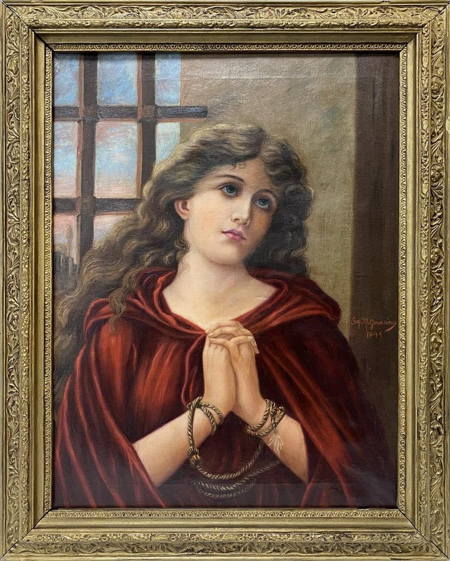 Signed M Genaring antique oil on canvas, dated 1944 (1 of 6)