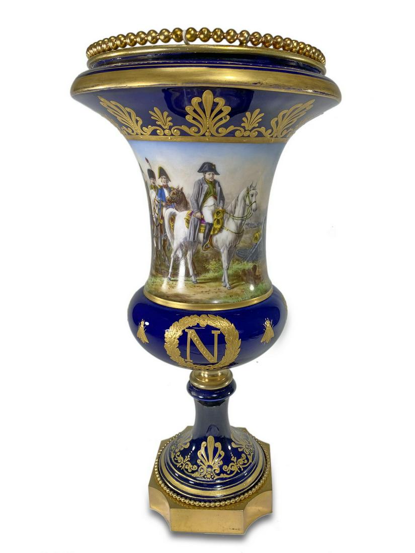 Antique French Napoleon porcelain & bronze urn, signed (1 of 8)