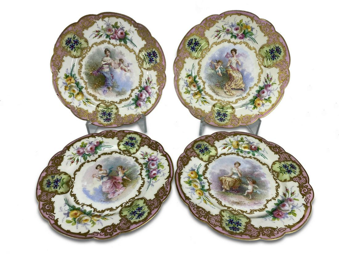 French Sevres set of 4 signed plates (1 of 8)