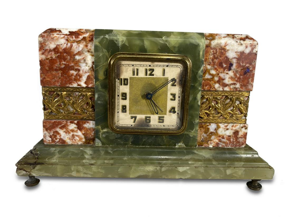 Ar Deco marble & onyx alarm clock (1 of 5)