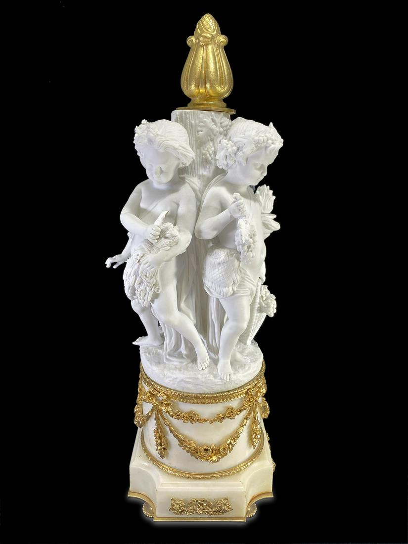 Antique French bisque, marble & bronze statue (1 of 7)