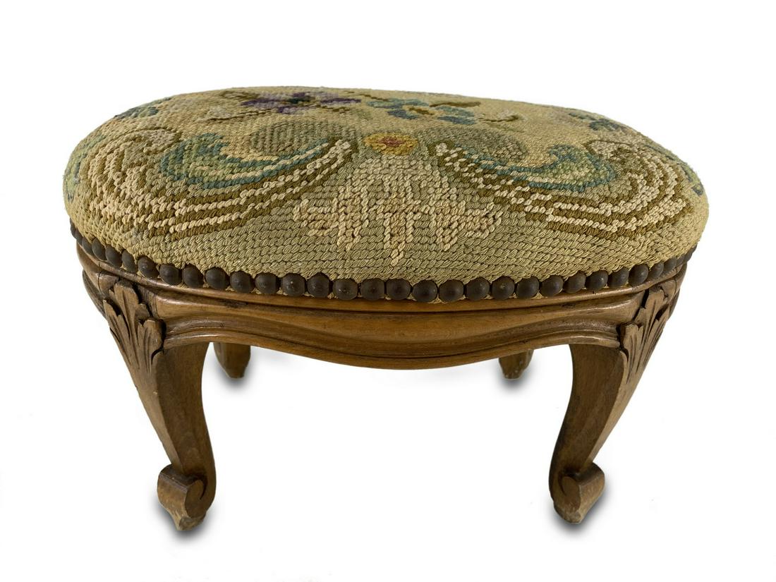 Vintage small needlepoint & wood foot stool (1 of 4)