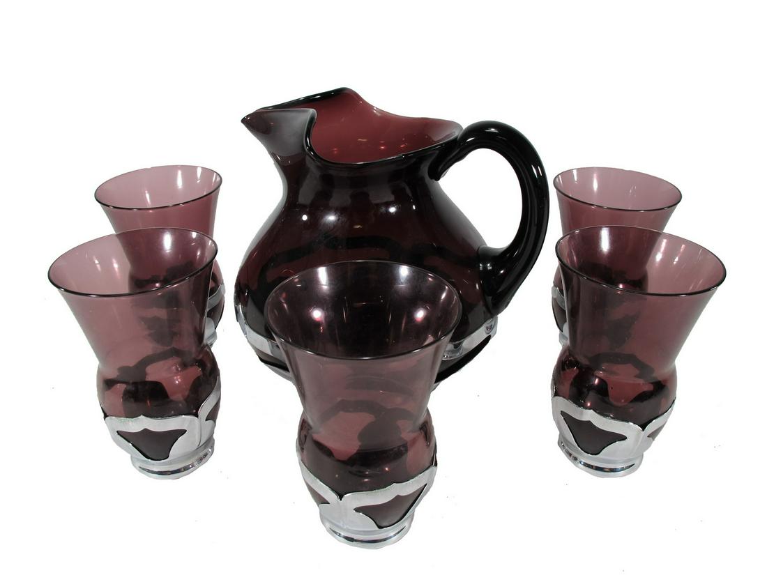 Farber Bros, NY glass overlay silver set (1 of 4)