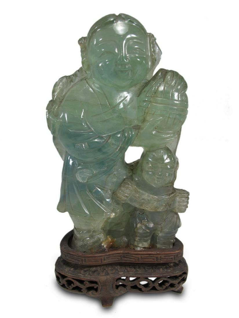 Antique Chinese jade statue with a wood base (1 of 5)