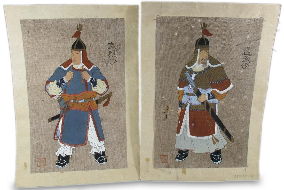 Vintage pair of Chinese gouaches on canvas paintings (1 of 8)