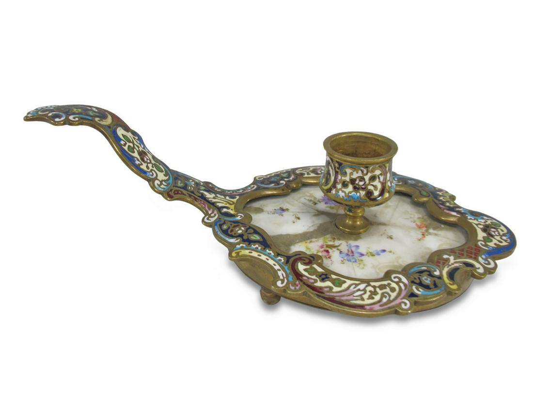 Antique French bronze champleve & porcelain inkwell (1 of 5)