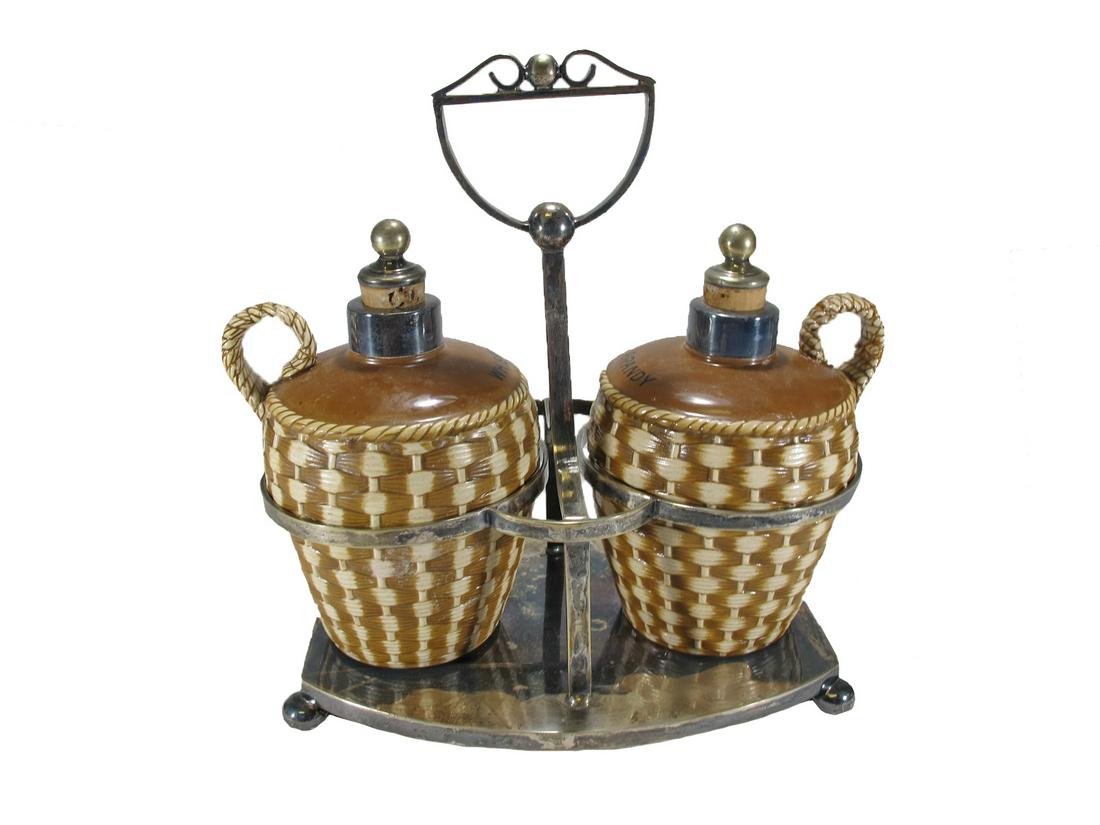 English Karanti EPNS metal & potery Brandy & Wiskey set (1 of 7)