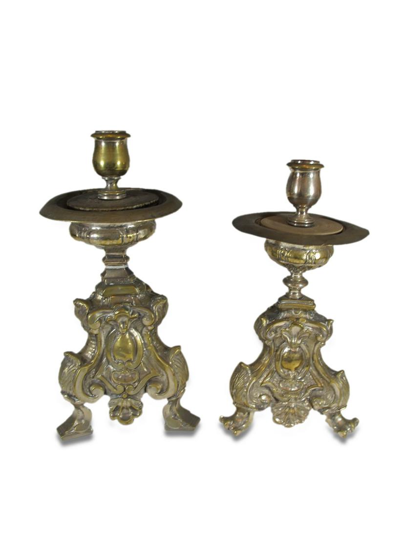 18th C European brass candlesticks (1 of 6)