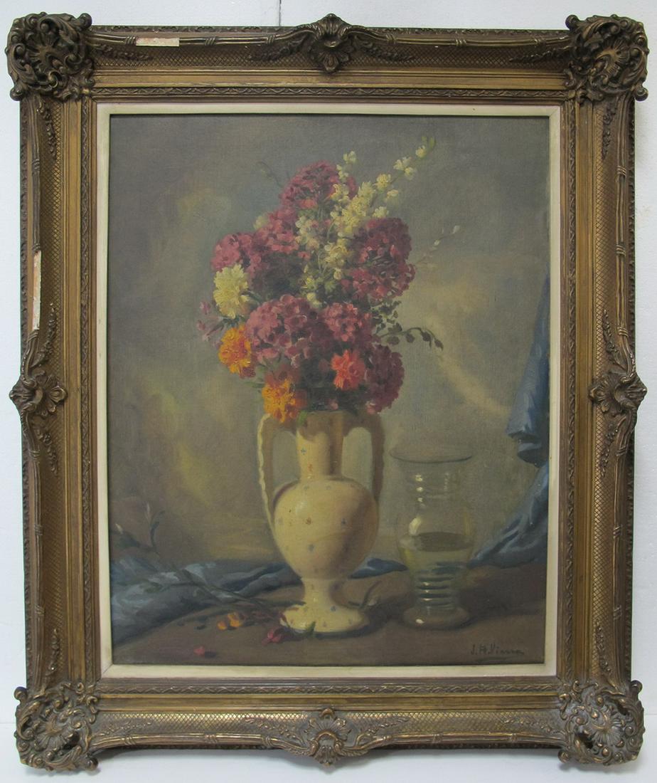 Signed J. H. Viana oil on canvas flowers painting (1 of 7)