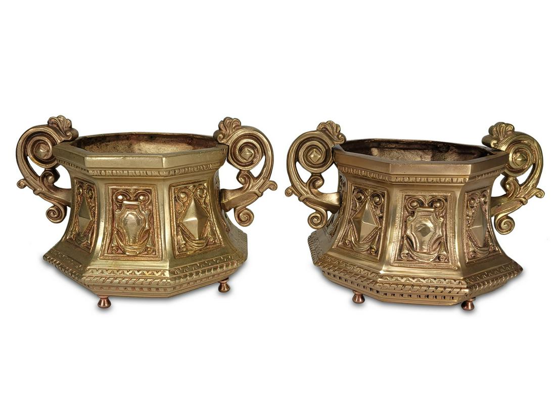 Antique French pair of gilt bronze planters (1 of 5)