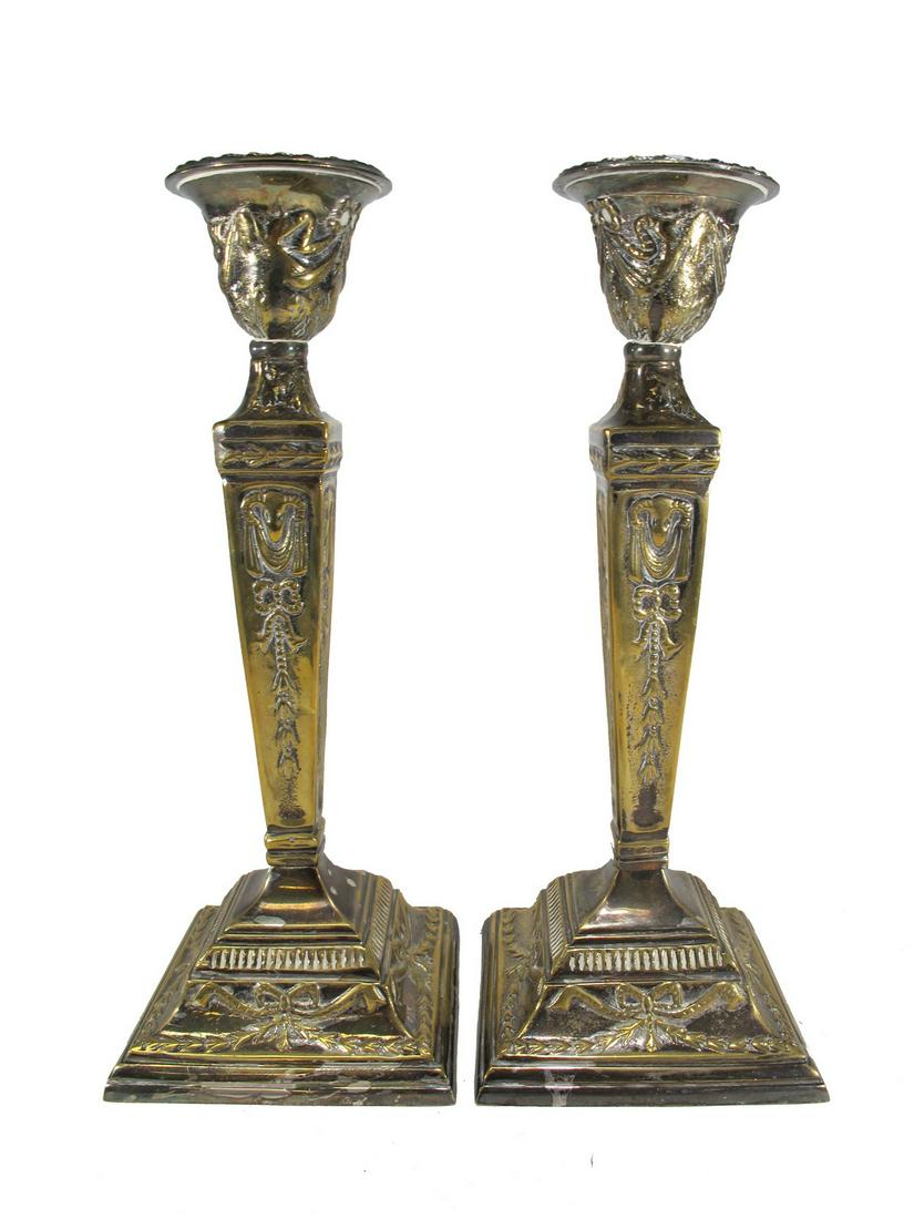 Antique pair of silverplate candlesticks (1 of 6)