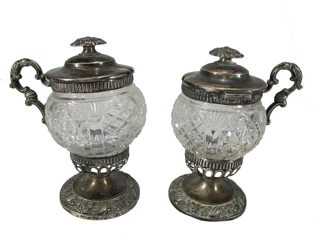 Antique German pair of silver & glass pots (1 of 7)