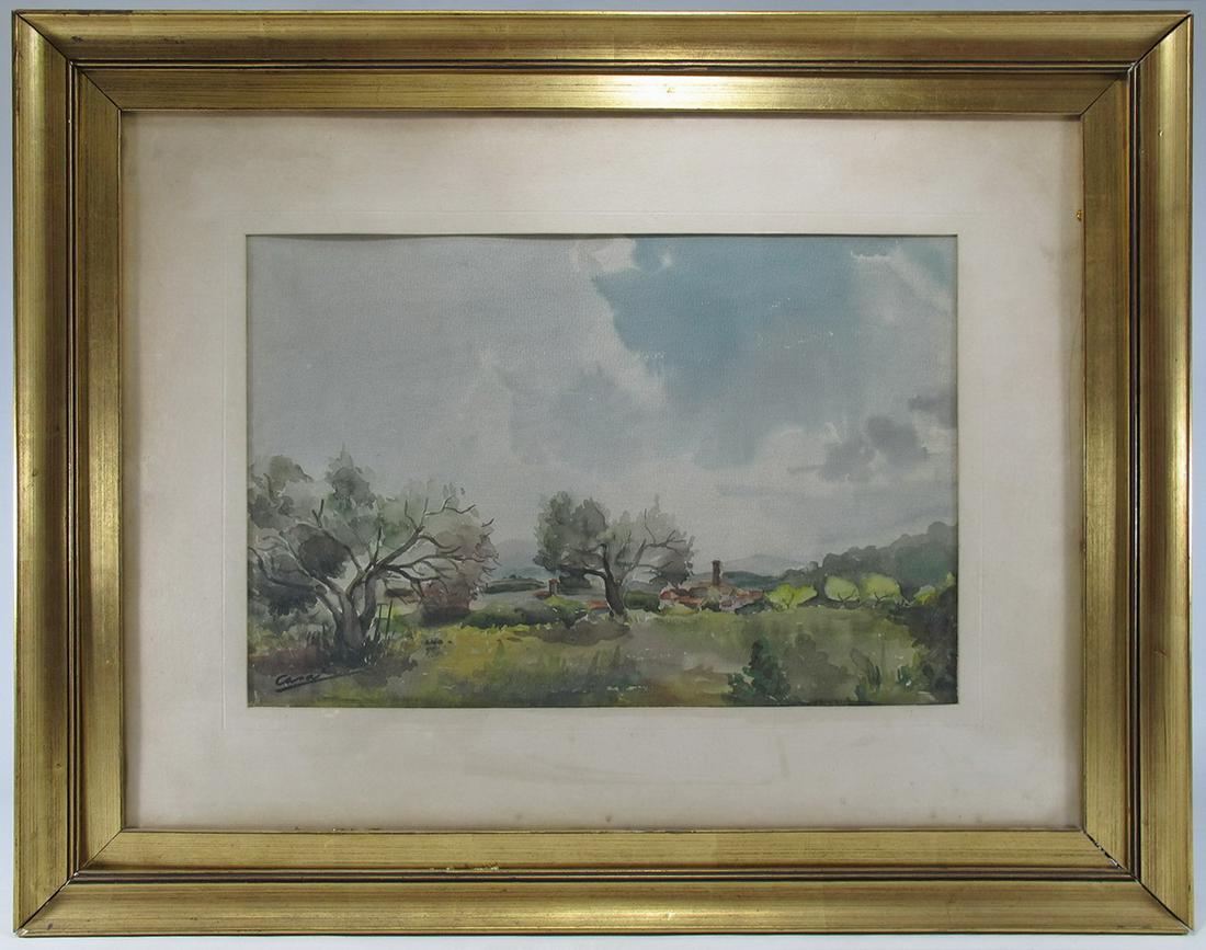 Vintage European watercolor landscape, signed (1 of 5)