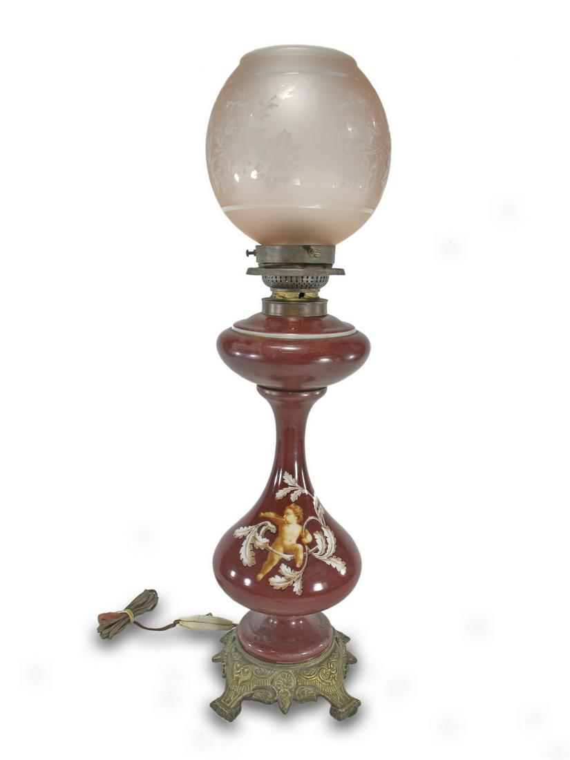 Vintage porcelain, metal & glass electrified oil lamp (1 of 6)