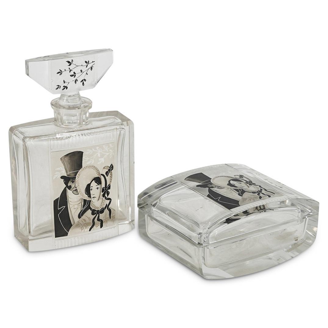 Art Deco painted glass vanity set (1 of 7)