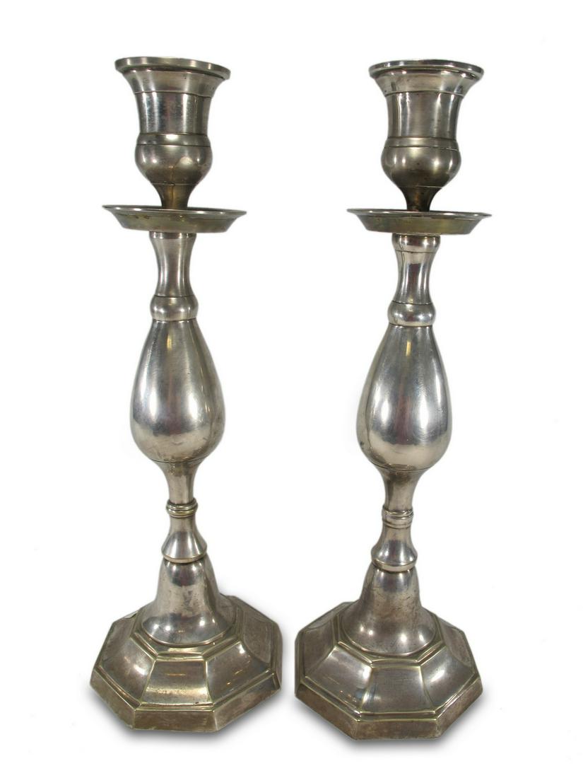 Vintage pair of bronze silverplated candlesticks (1 of 6)