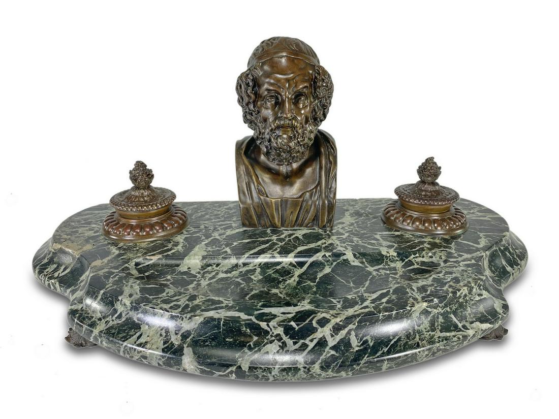 Antique French bronze & marble inkwell (1 of 7)
