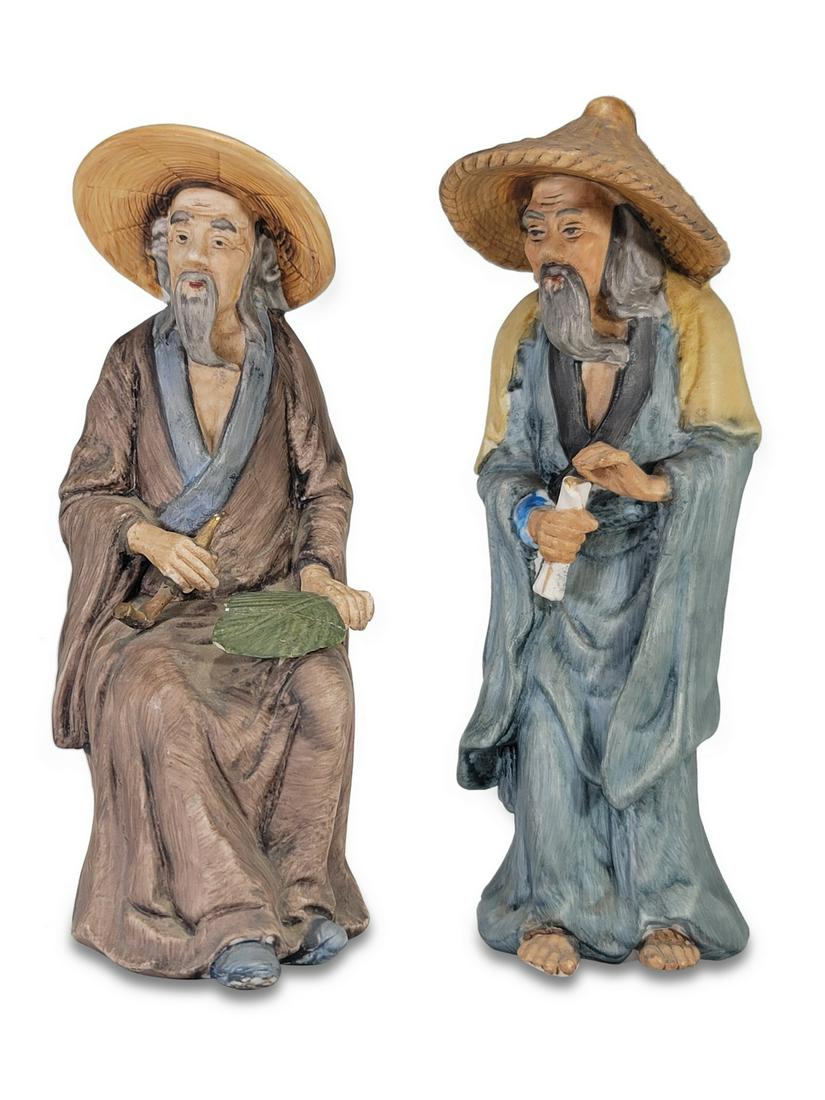 Pair of Chinese men bisque statues: Pair of Chinese men bisque statues. 8 H x 3 W x 3 5/8 D and 8 1/2 H x 3 1/8 W x 2 7/8 D. TO SHIP THIS ITEM IN USA OR INTERNATIONAL, PLEASE CONTACT THE SHIPPERS : 1) UPS store1937- David Reiser -754-26