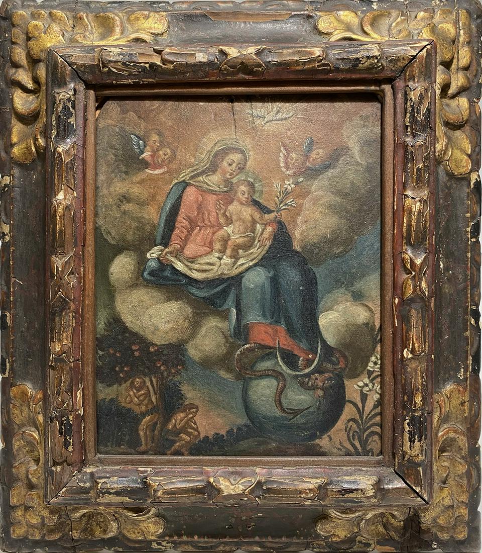 19th C Religious oil on wood painting (1 of 7)