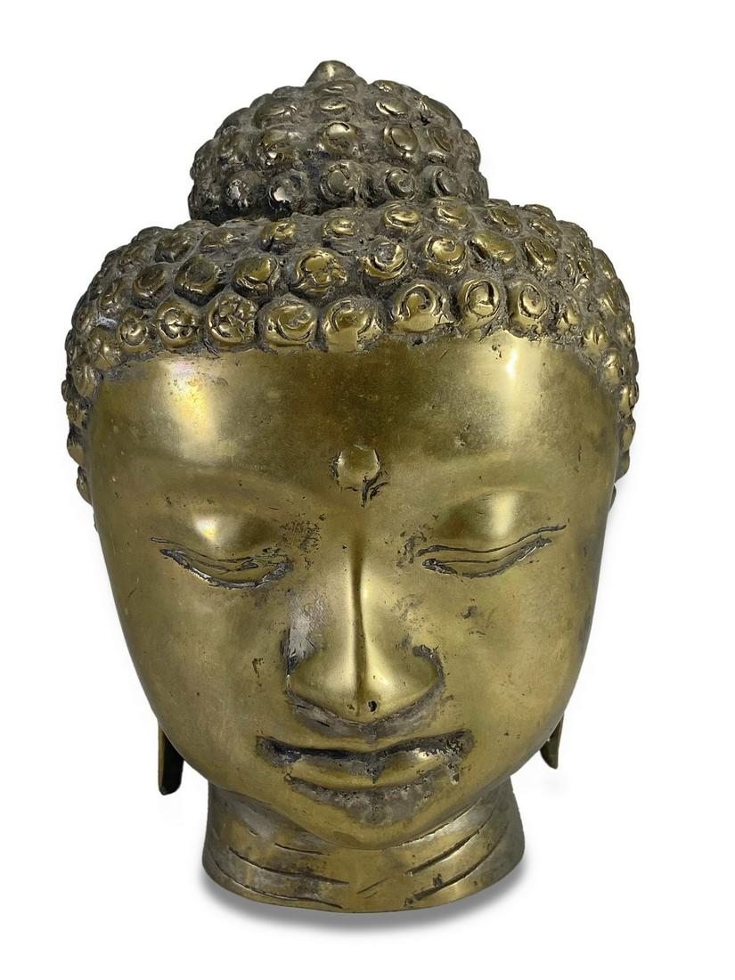 Tibetan bronze Buddha head sculpture (1 of 7)