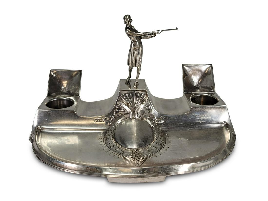 Antique German WMF Golf silverplate inkwell (1 of 5)