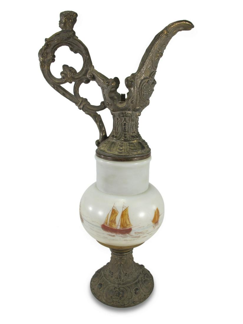 Antique bronze & hand painted glass pitcher (1 of 6)