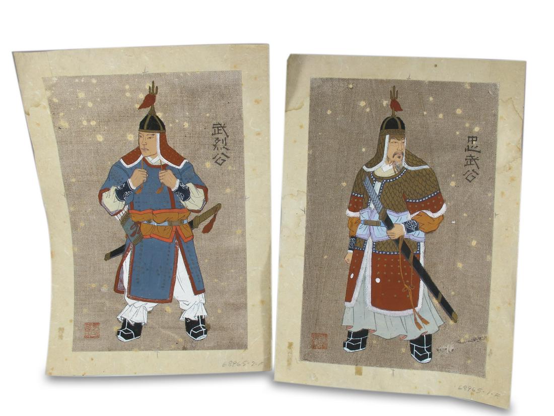 Vintage pair of Chinese gouaches on canvas paintings (1 of 7)