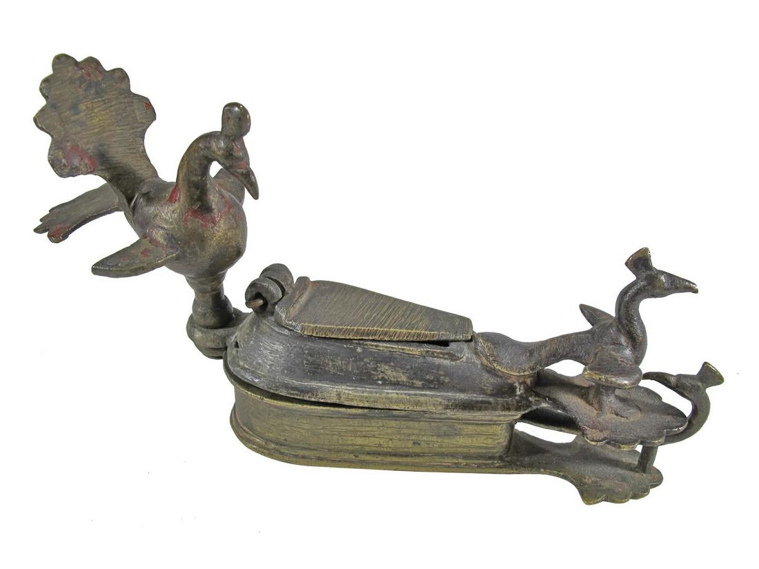 Rare antique vermilion peacocks bronze powder box (1 of 6)