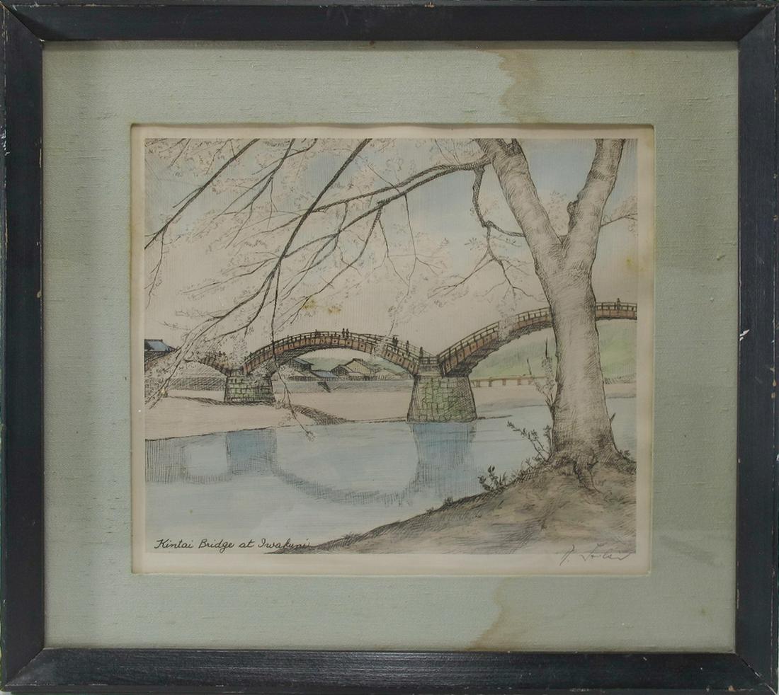 Vintage Japanese engraving, signed (1 of 5)