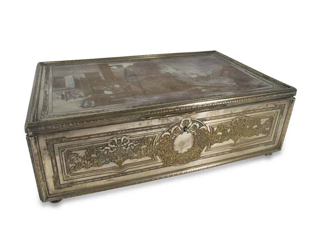 Antique French silverplate engraved jewelry box (1 of 10)
