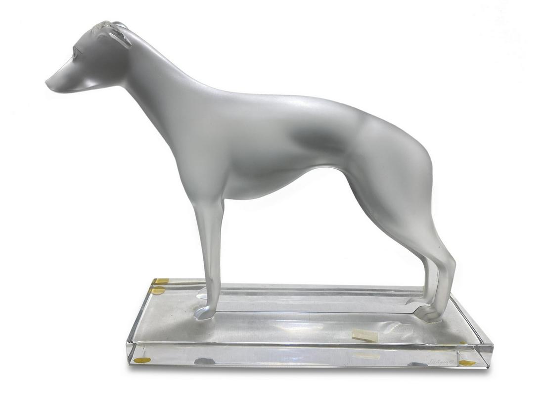 Lalique , France glass greyhound dog sculpture: Lalique , France glass greyhound dog sculpture. 8 1/8 H x 11 W x 3 D. TO SHIP THIS ITEM IN USA OR INTERNATIONAL, PLEASE CONTACT THE SHIPPERS : 1) UPS store1937- David Reiser -754-263-0780, auctions193