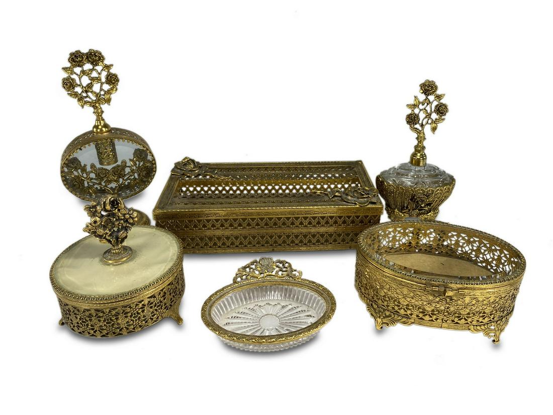 7 pcs brass & glass vanity set (1 of 7)