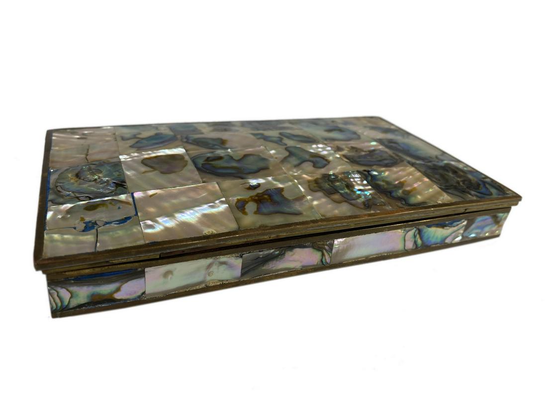 Mexican brass, abalone & wood box (1 of 6)
