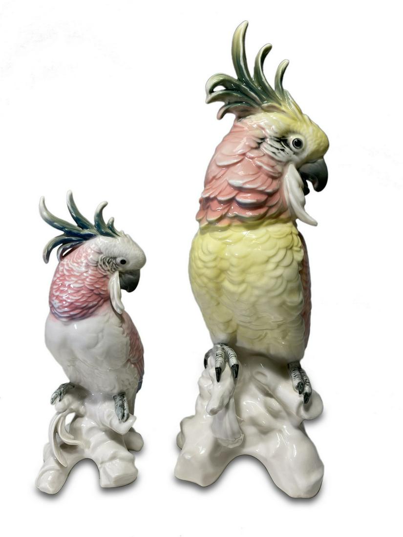 Antique German pair of porcelain parrots statues (1 of 8)