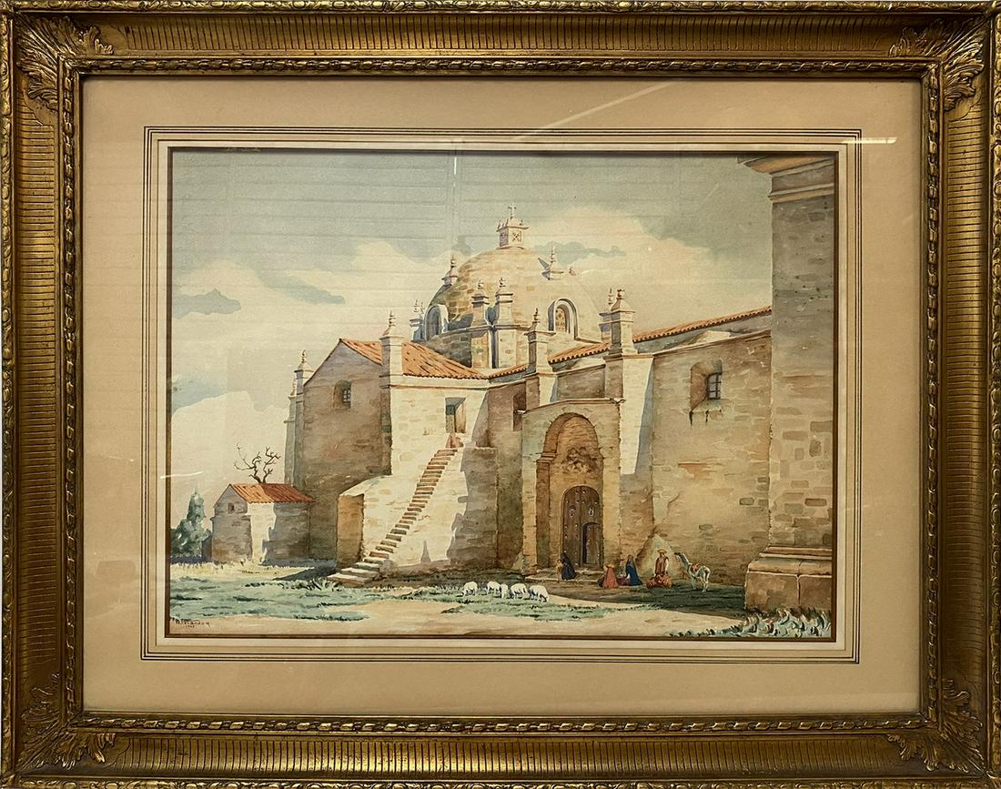 Antique Orientalist watercolor, signed & dated 1945 (1 of 5)