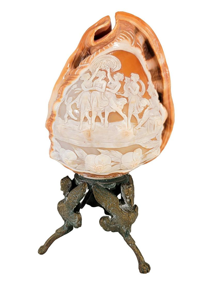 Antique carved conch shell lamp (1 of 5)