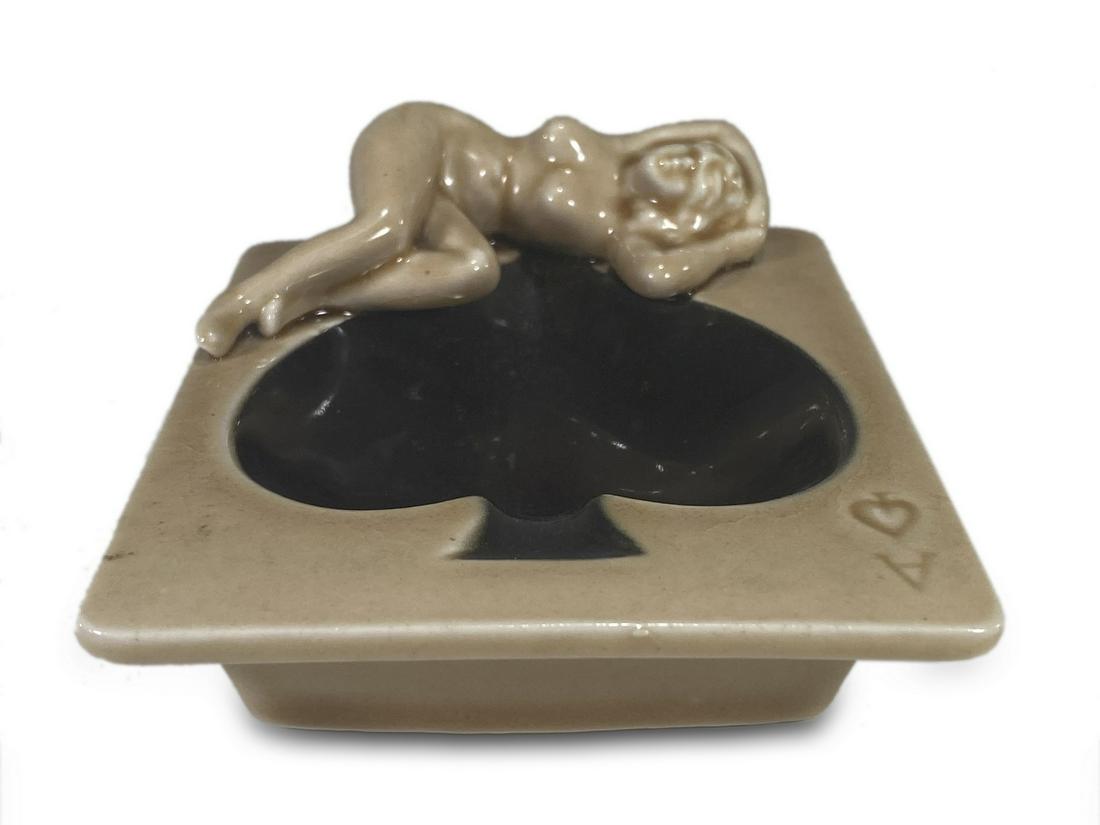 Old Spade Ace & nude woman ceramic ashtray: Old Spade Ace & nude woman ceramic ashtray. 1 3/4 H x 3 3/4 W x 4 3/4 D. TO SHIP THIS ITEM IN USA OR INTERNATIONAL, PLEASE CONTACT THE SHIPPERS : 1) UPS store1937- David Reiser -754-263-0780, auctions