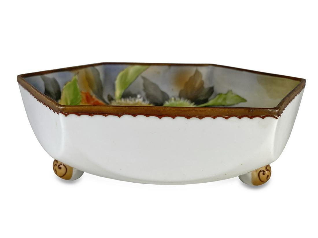 Nippon, Japan porcelain bowl: Nippon, Japan porcelain bowl. 2 1/8 H x 7 1/2 W. TO SHIP THIS ITEM IN USA OR INTERNATIONAL, PLEASE CONTACT THE SHIPPERS : 1) UPS store1937- David Reiser -754-263-0780, auctions1937@gmail.com, 2) Pakma
