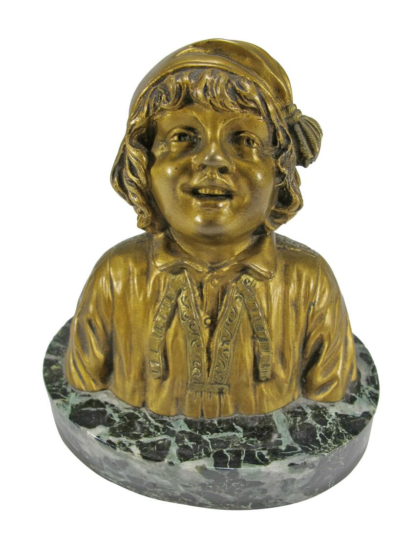 Signed S. HABRAND gilt bronze boy bust (1 of 7)