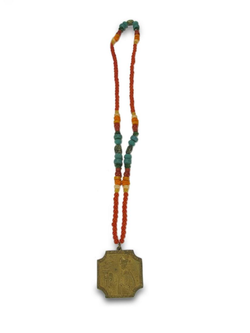Vintage Chinese bronze cloisonne & stones necklace: Vintage Chinese bronze cloisonne & stones necklace. 11 3/4 long. TO SHIP THIS ITEM IN USA OR INTERNATIONAL, PLEASE CONTACT THE SHIPPERS : 1) UPS store1937- David Reiser -754-263-0780, auctions1937@gma