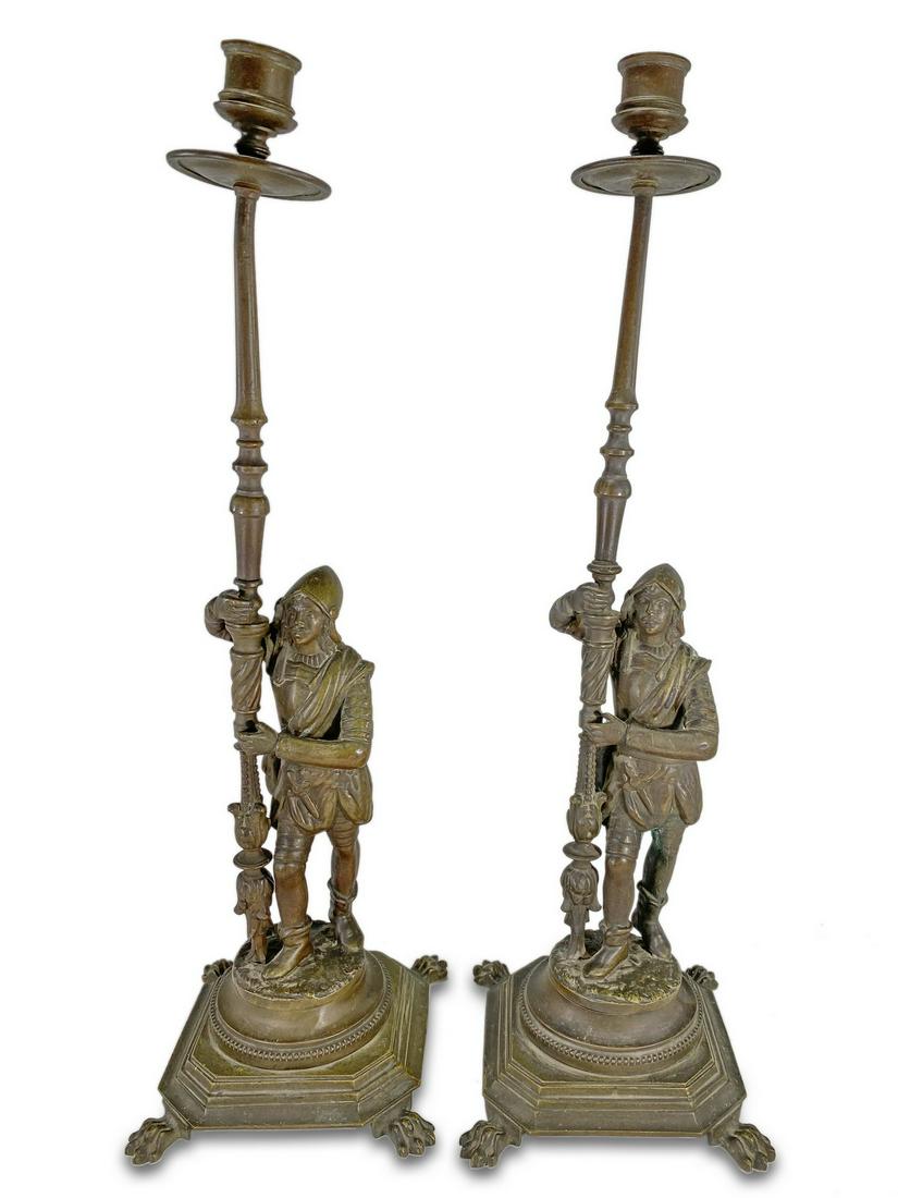 Antique French pair of bronze candlesticks (1 of 5)