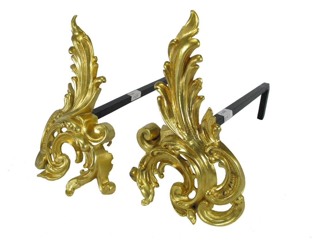 Antique European pair of bronze andirons (1 of 5)