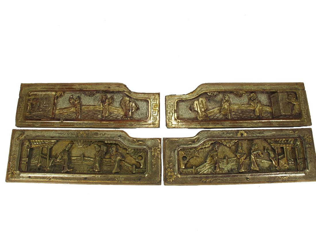 4 Antique Chinese gilt carved wood panels (1 of 5)