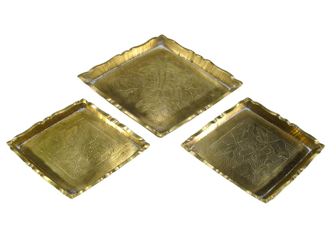 Vintage Chinese set of 3 bronze ashtrays (1 of 4)