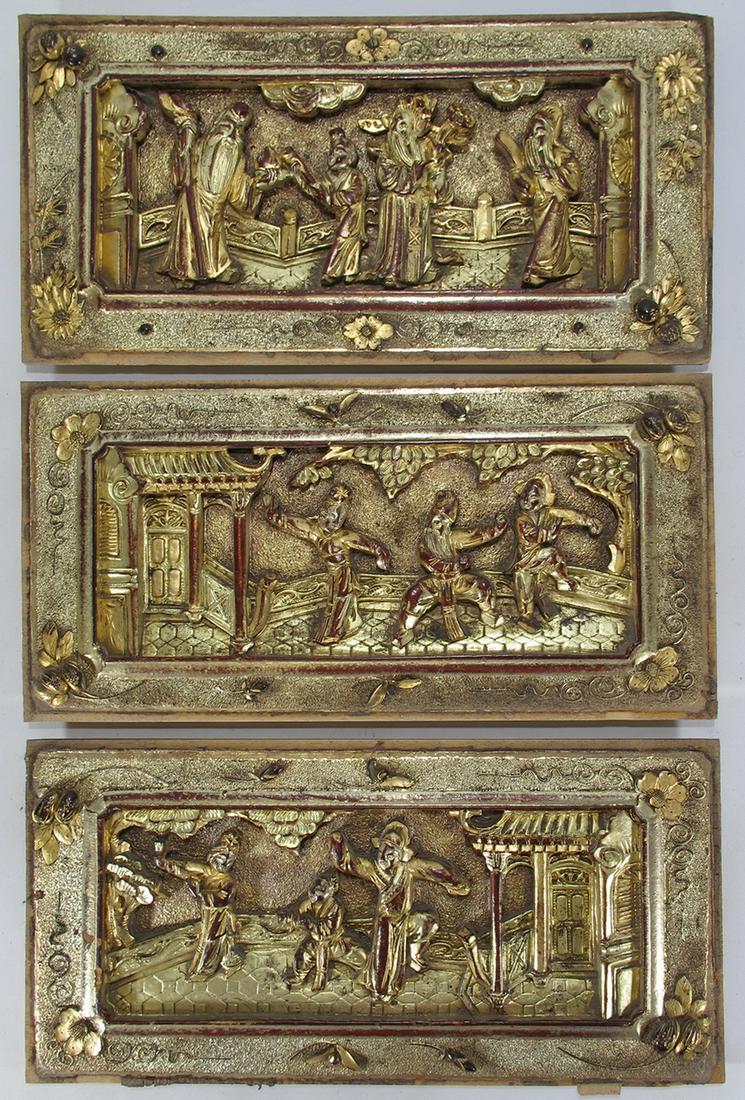 3 Antique Chinese gilt carved wood panels (1 of 4)