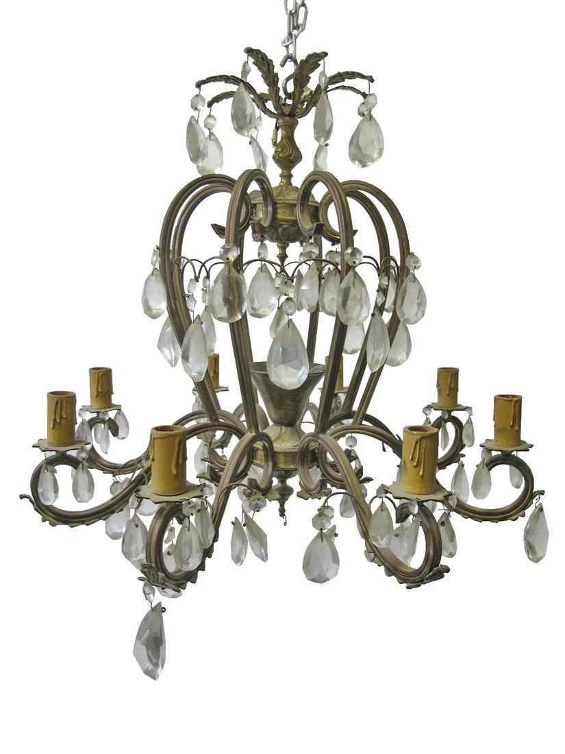 Vintage French bronze & glass chandelier: Vintage French bronze & glass chandelier. 27 3/4 High x 29 1/2 Wide. TO SHIP THIS ITEM IN USA OR INTERNATIONAL, PLEASE CONTACT THE SHIPPERS : 1) UPS store1937- David Reiser -754-263-0780, auctions1937